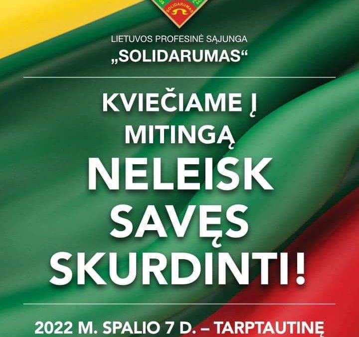 Митинг “Не позволяйте себе обнищать” от профсоюза Solidarumas состоится у здания правительства